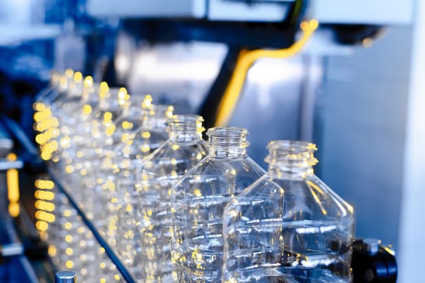 Plastic bottles on a conveyor belt